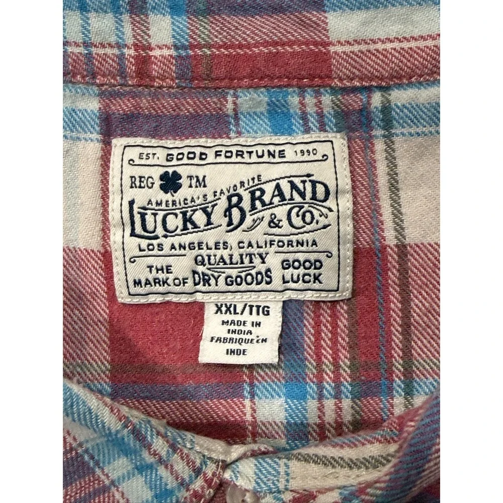 Lucky Brand Men's Red Blue White Plaid Pearl Snap Cotton Short Sleeve XXL_10